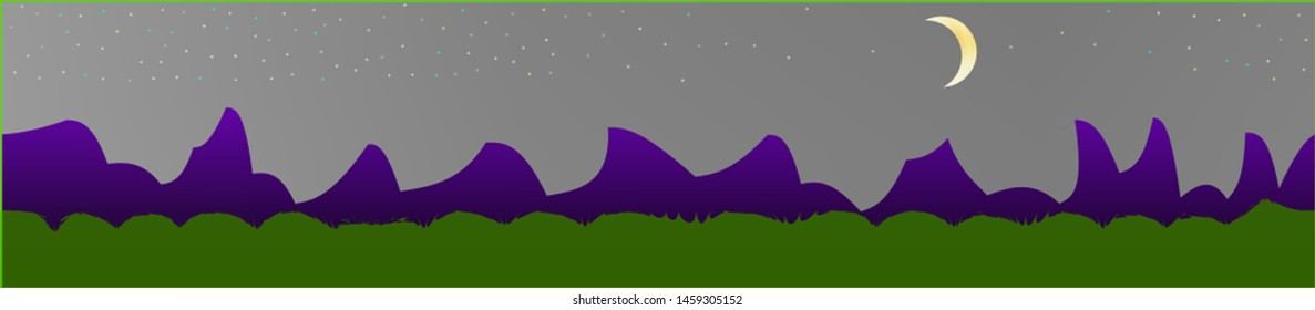 White neutral sky, and mountains landscape. Plain horizontal background illustration. Trendy fairy tale plain design. Crisp glass print fantasy. Horizon, modern. Old game style.