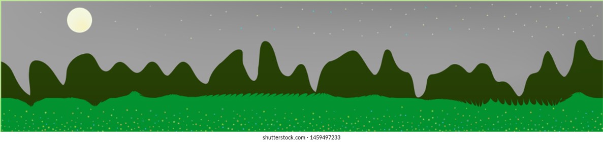 White neutral sky, and mountains landscape. Plain horizontal background illustration. Trendy fairy tale plain design. Net glass print fantasy. Horizon, graphic. Old game style.