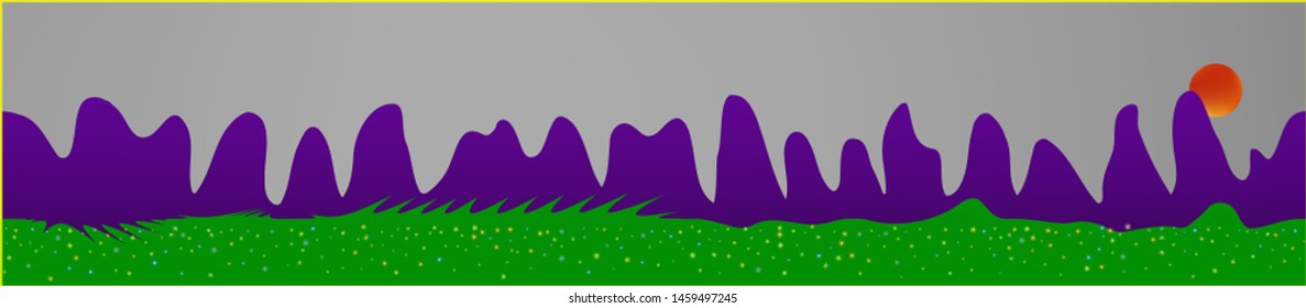 White neutral sky, and mountains landscape. Texture background illustration design. Colorful new glass print design. Recent glass print fantasy. Horizon, graphic. Old game style.