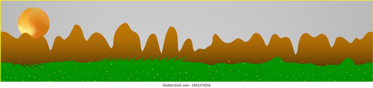 White neutral sky, and mountains landscape. Light colorful skinali art design. Wide artistic view. Net glass print fantasy. Horizon, graphic. Old game style.