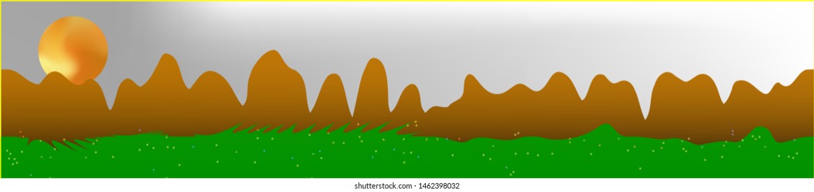 White neutral sky, and mountains landscape. Light colorful skinali art design. Wide artistic view. Net glass print fantasy. Horizon, chilly. Old game style.