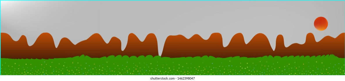 White neutral sky, and mountains landscape. Game style panaramic pattern. Concept skinali mesh pattern. Pristine glass print fantasy. Horizon, smoot. Old game style.