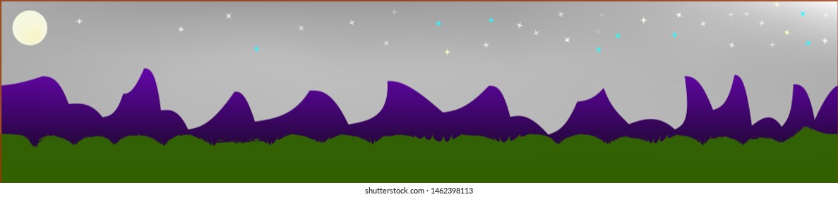 White neutral sky, and mountains landscape. Plain horizontal background illustration. Trendy fairy tale plain design. Breezy glass print fantasy. Horizon, modern. Old game style.