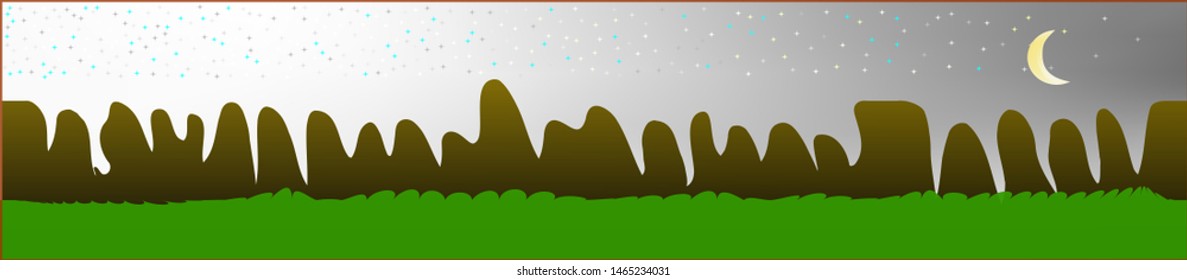 White neutral sky, and mountains landscape. Wonderful landscape texture background. Colorful horizontal pattern texture. Clean glass print fantasy. Horizon, texture. Old game style.