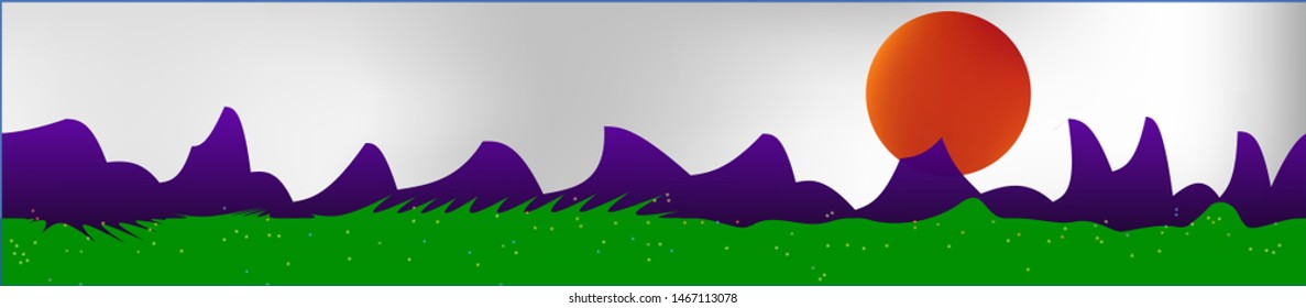 White neutral sky, and mountains landscape. Fairy tale panoramic landscape. Landscape fable. Breezy glass print fantasy. Horizon, unused. Old game style.