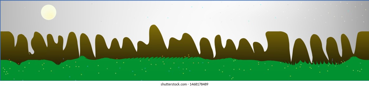 White neutral sky, and mountains landscape. Fairy tale panoramic landscape. Landscape fable. Clean glass print fantasy. Horizon, chilly. Old game style.