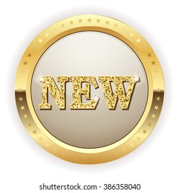 White new button with gold border on white background