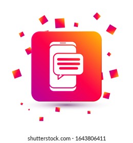 White New chat messages notification on phone icon isolated on white background. Smartphone chatting sms messages speech bubbles. Square color button. Vector Illustration
