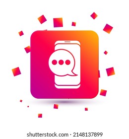 Notificación de mensajes de chat de White New en el icono de teléfono aislado en fondo blanco. Smartphone hablando mensajes sms burbujas de voz. Botón de color cuadrado. Ilustración vectorial