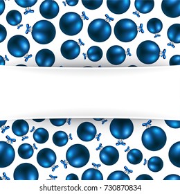 White New Year background with blue Christmas balls. Vector illustration.