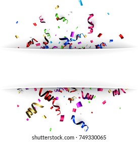 White New Year background with colorful paper serpentine. Vector illustration.