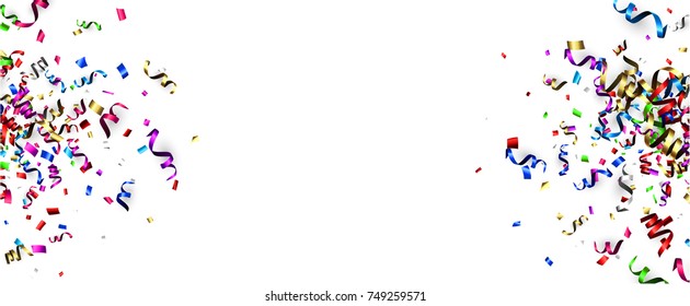 White New Year banner with colorful paper serpentine. Vector illustration.