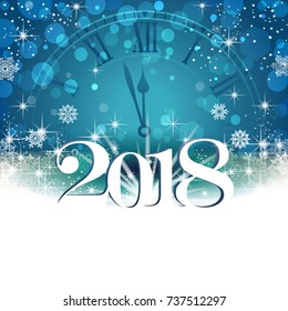 White New Year on a Blue Background with Clock and Snowflakes-Transparency blending effects and gradient mesh-EPS 10