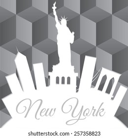 White New York paper skyline on 3d cubes seamless pattern background