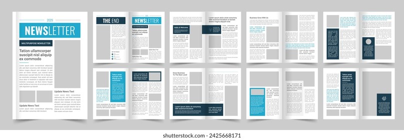 White Newsletter or magazine Layout, Monthly Newsletter, Magazine