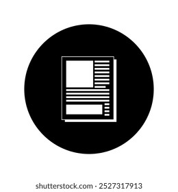 white newspaper vector icon with black circle background