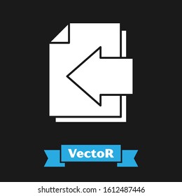 White Next page arrow icon isolated on black background. Document file with arrow. Send document.  Vector Illustration