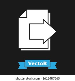 White Next page arrow icon isolated on black background. Document file with arrow. Send document.  Vector Illustration