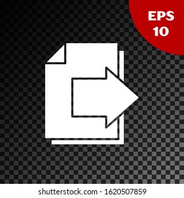 White Next page arrow icon isolated on transparent dark background. Document file with arrow. Send document.  Vector Illustration