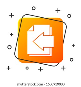 White Next page arrow icon isolated on white background. Document file with arrow. Send document. Orange square button. Vector Illustration