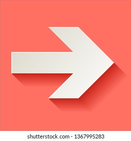 White next paper arrow vector white symbol on a Coral color background