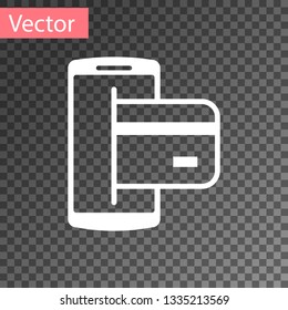 White NFC Payment icon isolated on transparent background. Mobile payment. NFC smartphone concept. Transfer icon. Vector Illustration