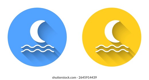 White Night fog or smoke icon isolated with long shadow background. Circle button. Vector