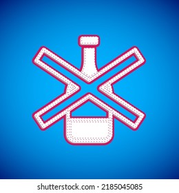 White No alcohol icon isolated on blue background. Prohibiting alcohol beverages. Forbidden symbol with beer bottle glass.  Vector