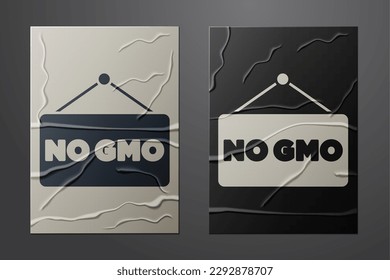 White No GMO icon isolated on crumpled paper background. Genetically modified organism acronym. Dna food modification. Paper art style. Vector