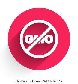 White No GMO icon isolated White background. Genetically modified organism acronym. Dna food modification. Red circle button. Vector