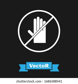 White No handshake Symbol einzeln auf schwarzem Hintergrund. Kein Handschlag für das Konzept der Virenprävention. Bakterien beim Händeschütteln. Vektorillustration-Illustration