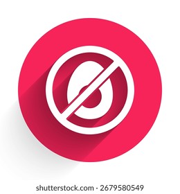 Blanco No hay icono de carne aislado Fondo blanco. No se permite comida rápida - comida vegetariana. Botón del círculo rojo. Vector