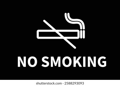 White no smoking sign featuring a crossed-out cigarette icon on a black background, indicating areas where smoking is prohibited.	