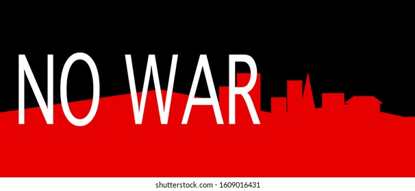White NO WAR message on red and black background. peace concept. 