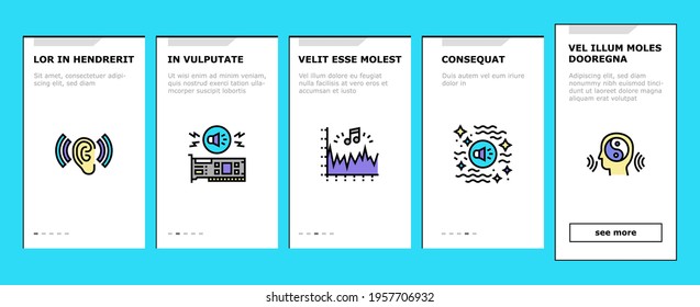 White Noise Hearing Onboarding Mobile App Page Screen Vector. Speaker Dynamic And Audio Card, Relaxation And Music For Sleep, Rain Noise And Sound Illustrations