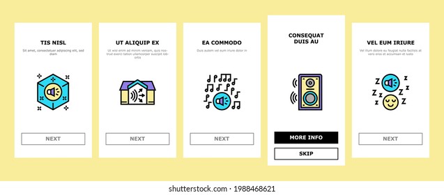 White Noise Hearing Onboarding Mobile App Page Screen Vector. Speaker Dynamic And Audio Card, Relaxation And Music For Sleep, Rain Noise And Sound Illustrations