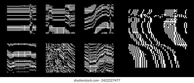White Noise Pixel Texture. Glitch Pattern. Collection of 1-bit Pixel Art Y2K Retro Elements for Design. Vector Illustration.