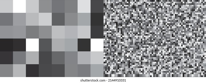 White Noise Texture Set. Static Interference Grunge Vector Background. TV Screen No Signal. Pixel Style.
