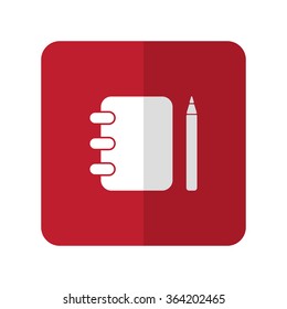 White Note Book flat icon on red rounded square on white