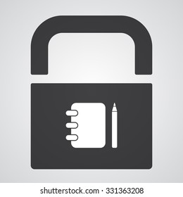 White Note Book icon on black pad lock