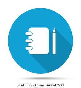 White Note Book icon on blue button isolated on white