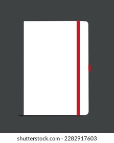 white note book with red band, Note book white vector illustration, white note book plain for mockup design, PU Notebook white blank for designing, elastic type note book plain