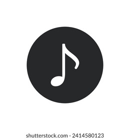 White note icon on black round background, flat, web, vector