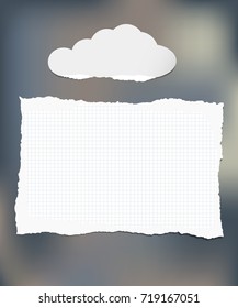 White note, notebook, copybook cloud paper on colorful background.