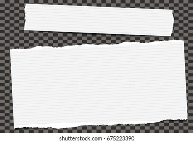 White note, notebook, copybook paper strips stuck on black squared background.