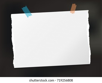 White note, notebook, copybook paper stuck on black background.