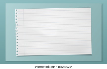 White note, notebook paper is on green frame and background for text, advertising or design. Vector illustration