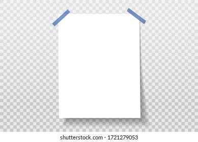 White note, notebook paper with soft shadow is on grey squared background for text. Vector illustration