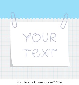 White note paper with paper clips. Editable.