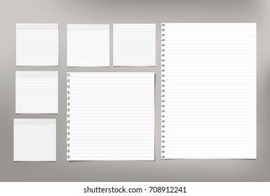 White note paper, copybook, notebook sheet stuck on light gray background.